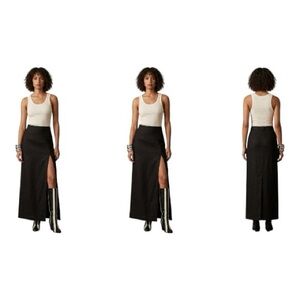 Powerline Canada Black Linen Maxi Skirt High Waist Sexy Slit Minimalist Luxury